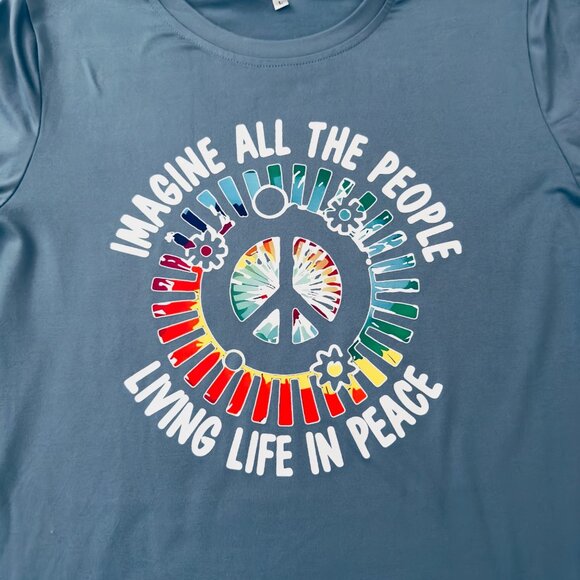 Imagine Peace Long Sleeve Top Size L Teal Blue Retro Musiccore Retro Style - Picture 3 of 13